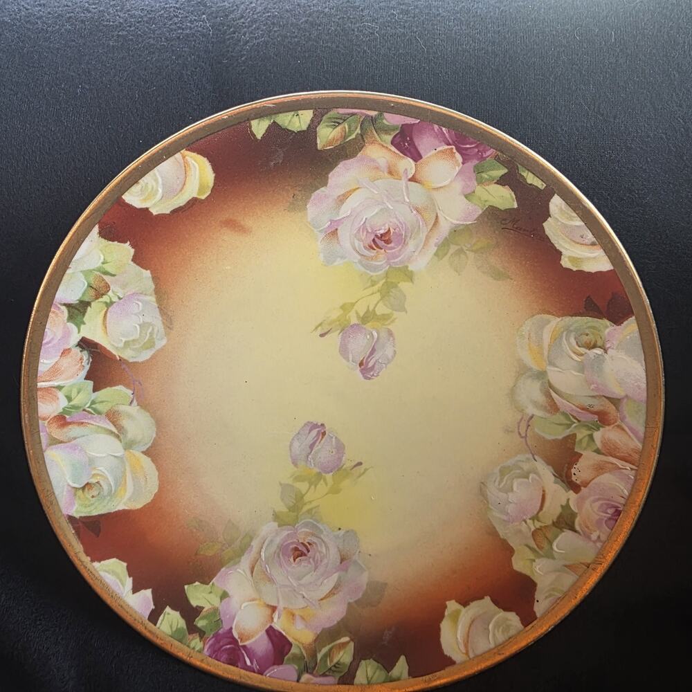 Antique O&E.G. Royal Austria Hand Painted Roses Cabinet Plate Victorian Signed